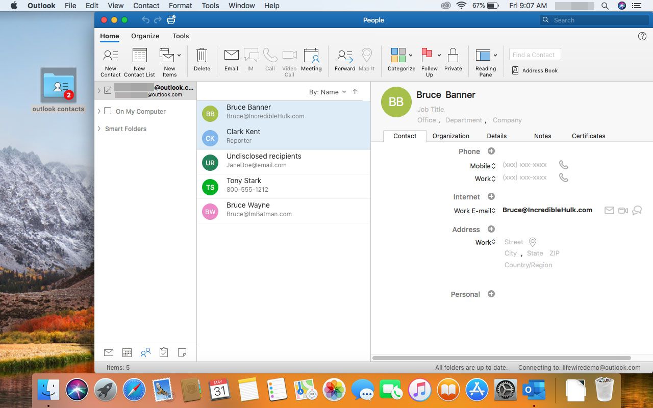 sync contacts into outlook for mac